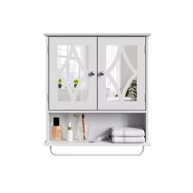 Armoire à pharmacie Heynemo avec miroir, meuble de rangement mural de salle de bain avec étagères réglables et barre porte-serviettes, pour salle de bain, buanderie