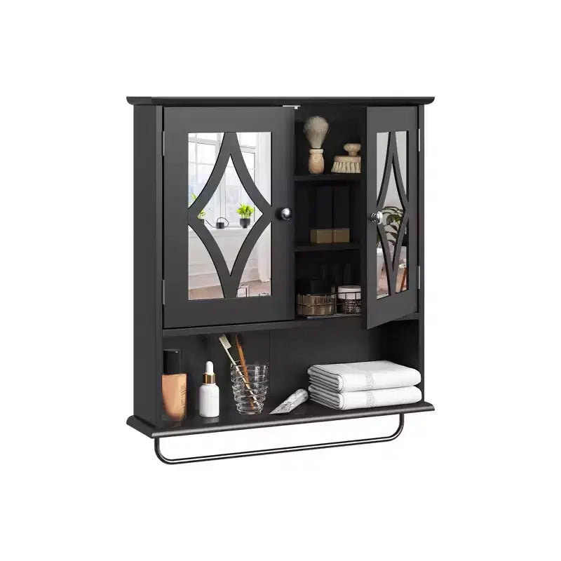 Armoire à pharmacie Heynemo avec miroir, meuble de rangement mural de salle de bain avec étagères réglables et barre porte-serviettes, pour salle de bain, buanderie