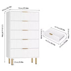 Commode en bois cannelé Garvee, 5 tiroirs pour chambre, commode haute blanche moderne avec poignée dorée, organisateur de tiroirs en bois pour salon, couloir