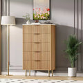 Commode en bois cannelé Garvee, 5 tiroirs pour chambre, commode haute blanche moderne avec poignée dorée, organisateur de tiroirs en bois pour salon, couloir
