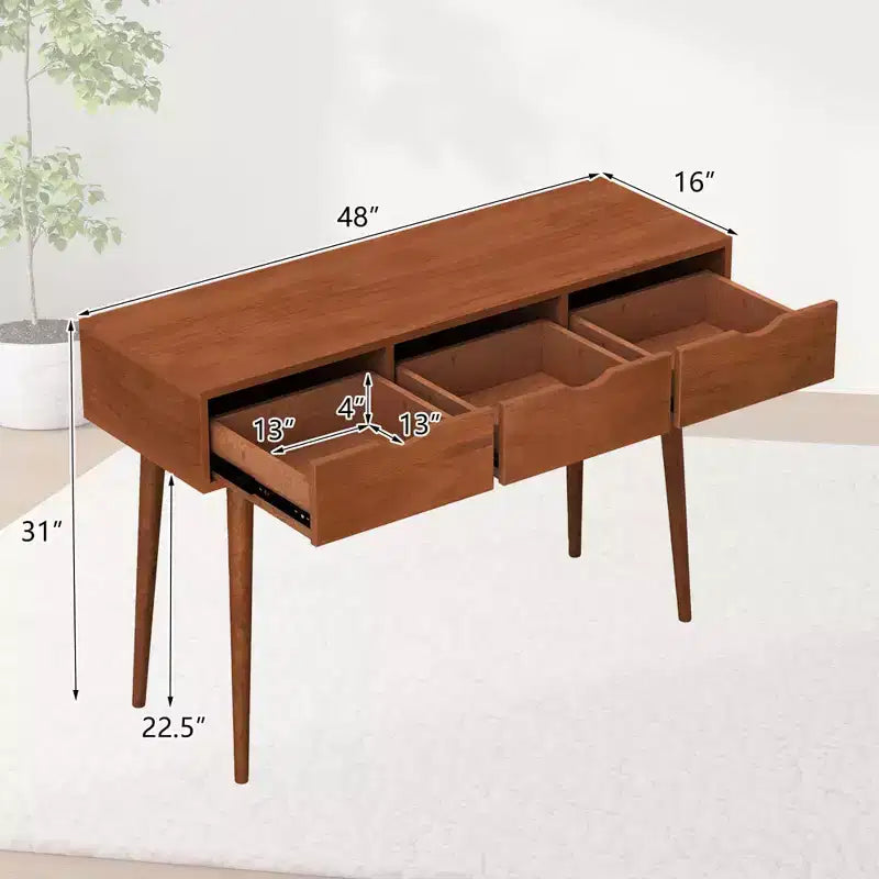 Bureau d'écriture Costway 48, bureau d'ordinateur, table de travail moderne du milieu du siècle avec 3 tiroirs