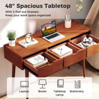 Bureau d'écriture Costway 48, bureau d'ordinateur, table de travail moderne du milieu du siècle avec 3 tiroirs