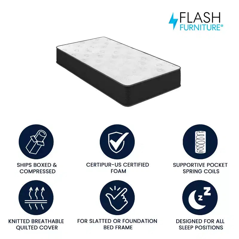 Matelas hybride Flash Furniture Dream Cooling Gel 10 po en mousse certifiée CertiPUR-US et à ressorts ensachés, matelas en boîte