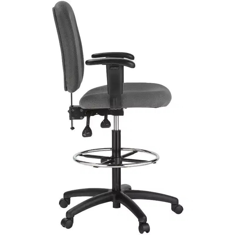 Tabouret de dessinateur Harwick à deux fonctions avec accoudoirs – Tissu gris