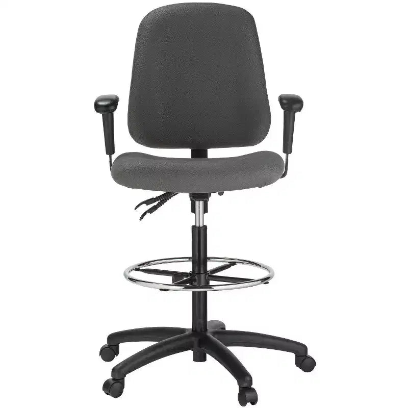 Tabouret de dessinateur Harwick à deux fonctions avec accoudoirs – Tissu gris
