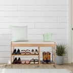 Banc à Chaussures, Étagère à Chaussures en Bois à 3 Niveaux avec Coussin Rembourré