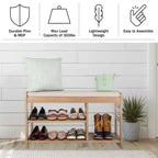 Banc à Chaussures, Étagère à Chaussures en Bois à 3 Niveaux avec Coussin Rembourré