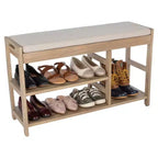Banc à Chaussures, Étagère à Chaussures en Bois à 3 Niveaux avec Coussin Rembourré