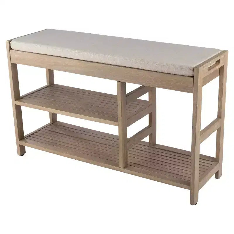 Banc à Chaussures, Étagère à Chaussures en Bois à 3 Niveaux avec Coussin Rembourré