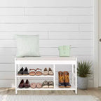 Banc à Chaussures, Étagère à Chaussures en Bois à 3 Niveaux avec Coussin Rembourré