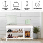 Banc à Chaussures, Étagère à Chaussures en Bois à 3 Niveaux avec Coussin Rembourré