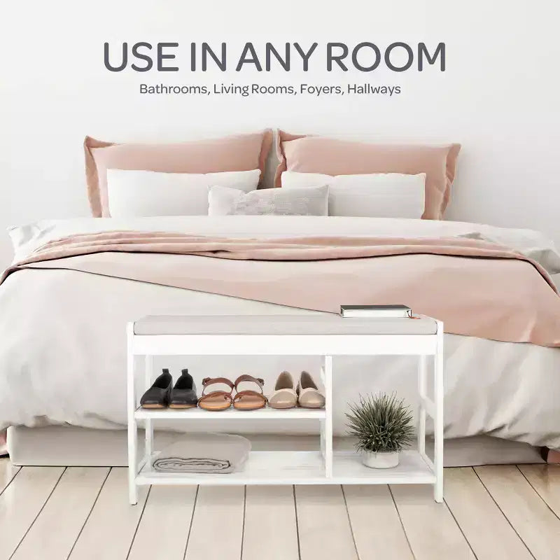 Banc à Chaussures, Étagère à Chaussures en Bois à 3 Niveaux avec Coussin Rembourré