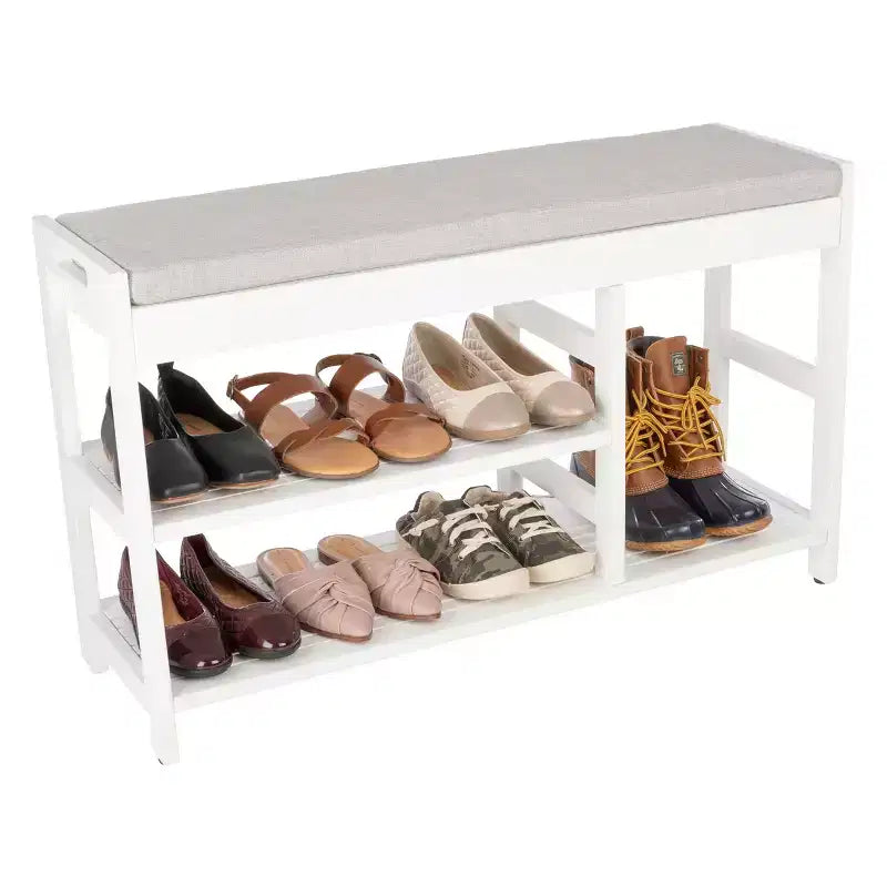 Banc à Chaussures, Étagère à Chaussures en Bois à 3 Niveaux avec Coussin Rembourré