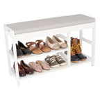 Banc à Chaussures, Étagère à Chaussures en Bois à 3 Niveaux avec Coussin Rembourré