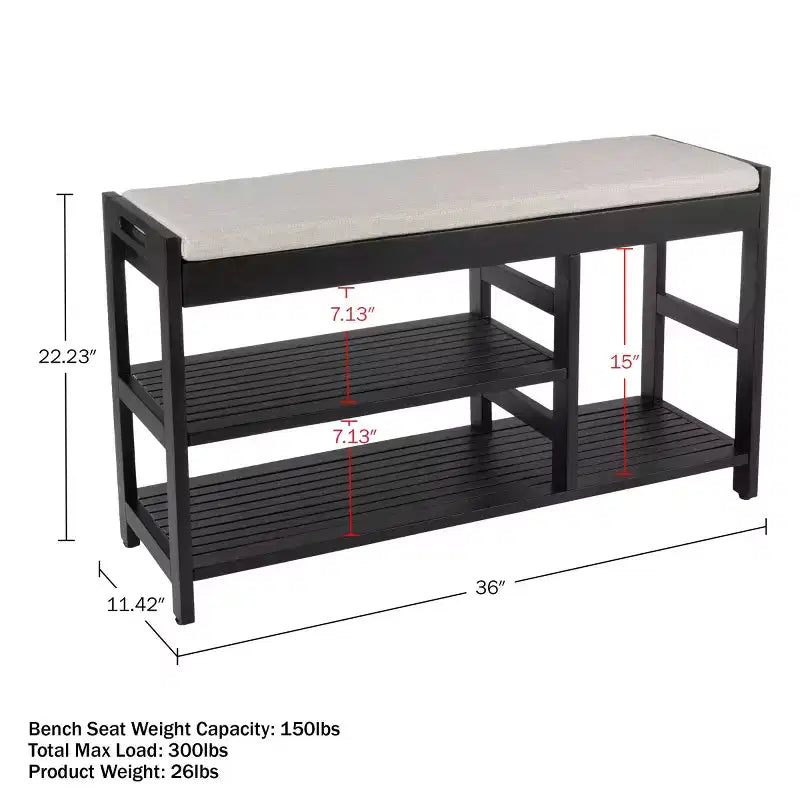 Banc à Chaussures, Étagère à Chaussures en Bois à 3 Niveaux avec Coussin Rembourré