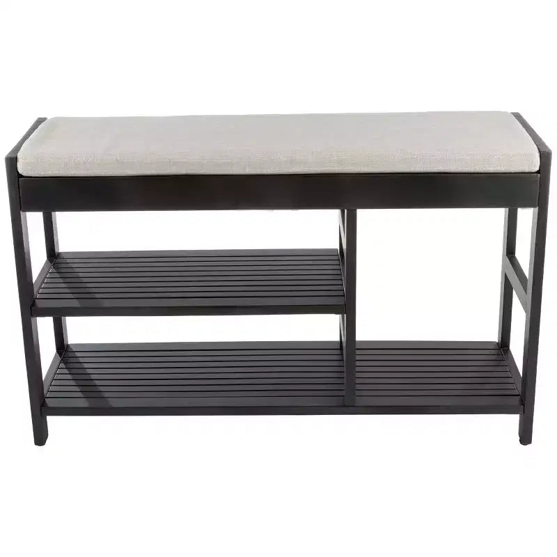 Banc à Chaussures, Étagère à Chaussures en Bois à 3 Niveaux avec Coussin Rembourré