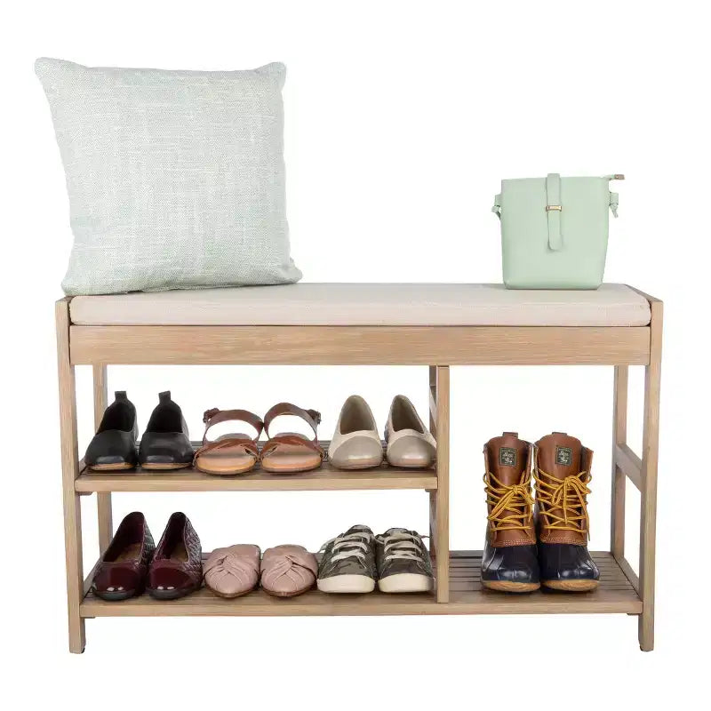 Banc à Chaussures, Étagère à Chaussures en Bois à 3 Niveaux avec Coussin Rembourré