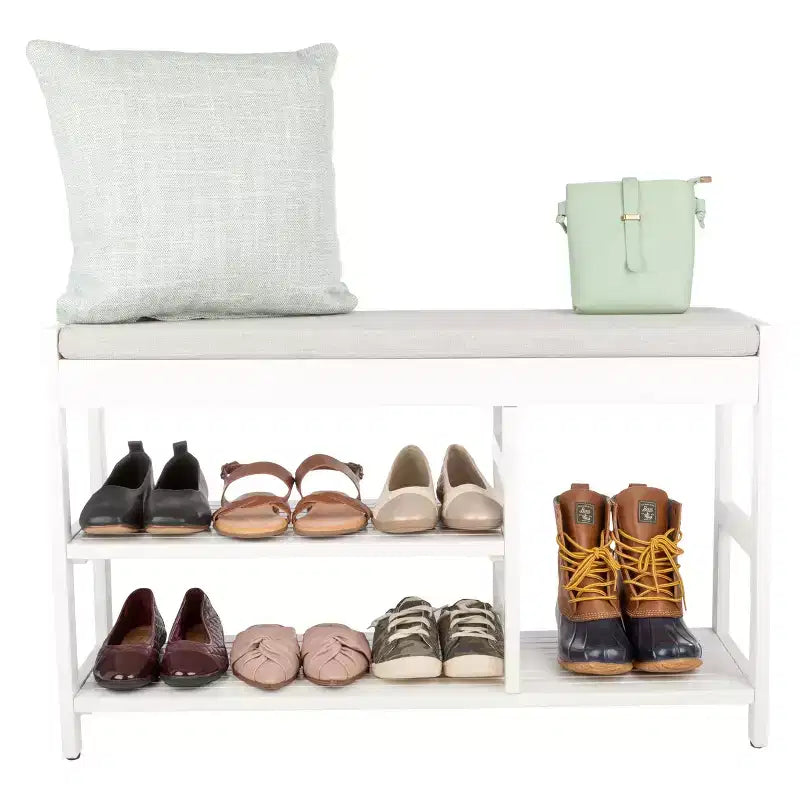 Banc à Chaussures, Étagère à Chaussures en Bois à 3 Niveaux avec Coussin Rembourré