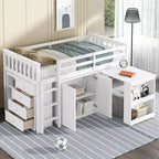 Lit mezzanine double Whisen 79,2L x 42W avec armoire de rangement, tiroir et étagère et bureau coulissant