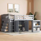Lit mezzanine double Whisen 79,2L x 42W avec armoire de rangement, tiroir et étagère et bureau coulissant