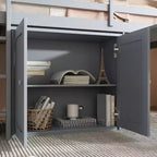 Lit mezzanine double Whisen 79,2L x 42W avec armoire de rangement, tiroir et étagère et bureau coulissant