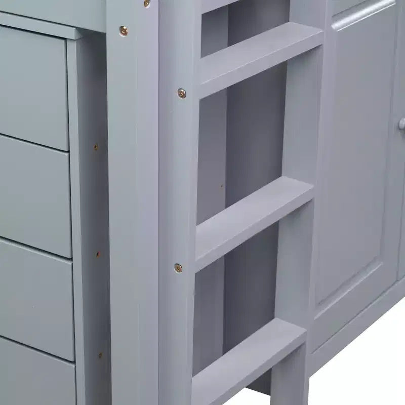 Lit mezzanine double Whisen 79,2L x 42W avec armoire de rangement, tiroir et étagère et bureau coulissant