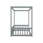 Lit au sol Montessori Whisen avec baldaquin, barrière et garde-corps, taille double minimaliste