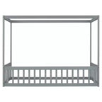 Lit au sol Montessori Whisen avec baldaquin, barrière et garde-corps, taille double minimaliste