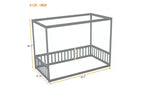 Lit au sol Montessori Whisen avec baldaquin, barrière et garde-corps, taille double minimaliste