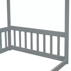Lit au sol Montessori Whisen avec baldaquin, barrière et garde-corps, taille double minimaliste