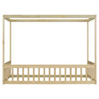 Lit au sol Montessori Whisen avec baldaquin, barrière et garde-corps, taille double minimaliste