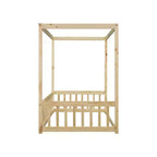 Lit au sol Montessori Whisen avec baldaquin, barrière et garde-corps, taille double minimaliste