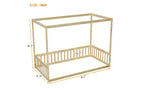 Lit au sol Montessori Whisen avec baldaquin, barrière et garde-corps, taille double minimaliste