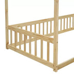 Lit au sol Montessori Whisen avec baldaquin, barrière et garde-corps, taille double minimaliste