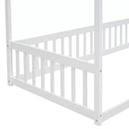 Lit au sol Montessori Whisen avec baldaquin, barrière et garde-corps, taille double minimaliste