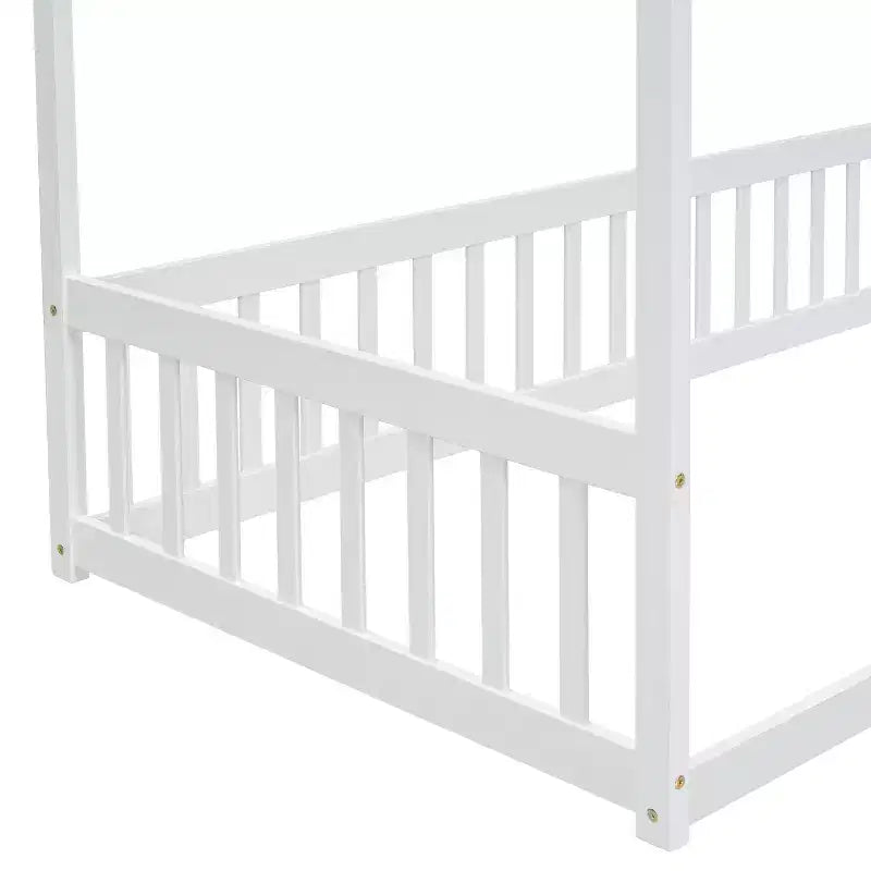 Lit au sol Montessori Whisen avec baldaquin, barrière et garde-corps, taille double minimaliste