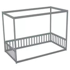 Lit au sol Montessori Whisen avec baldaquin, barrière et garde-corps, taille double minimaliste