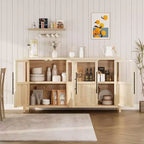 Buffet enfilade moderne 55 po avec 4 portes vitrées et rangement, pour cuisine, salle à manger, salon (Verre avec 4 portes, Noyer Américain)