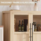 Buffet enfilade moderne 55 po avec 4 portes vitrées et rangement, pour cuisine, salle à manger, salon (Verre avec 4 portes, Noyer Américain)