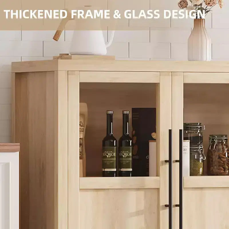 Buffet enfilade moderne 55 po avec 4 portes vitrées et rangement, pour cuisine, salle à manger, salon (Verre avec 4 portes, Noyer Américain)