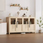 Buffet enfilade moderne 55 po avec 4 portes vitrées et rangement, pour cuisine, salle à manger, salon (Verre avec 4 portes, Noyer Américain)