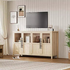 Buffet enfilade moderne 55 po avec 4 portes vitrées et rangement, pour cuisine, salle à manger, salon (Verre avec 4 portes, Noyer Américain)