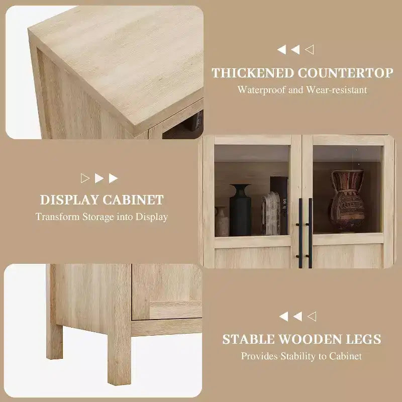 Buffet enfilade moderne 55 po avec 4 portes vitrées et rangement, pour cuisine, salle à manger, salon (Verre avec 4 portes, Noyer Américain)