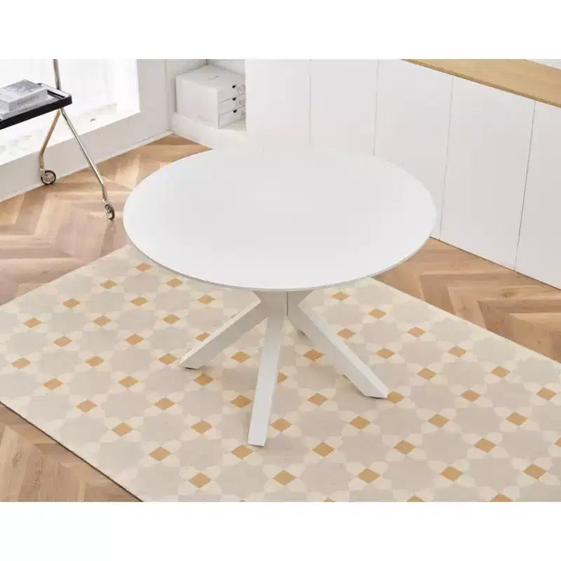 MAYEERTY Table Basse 107 cm Blanche Style Scandinave Piétement Central Croisé