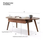 GDFStudio Yetta Table basse ovale en bois de chêne massif 47W avec deux tiroirs