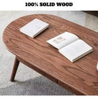 GDFStudio Yetta Table basse ovale en bois de chêne massif 47W avec deux tiroirs