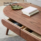 GDFStudio Yetta Table basse ovale en bois de chêne massif 47W avec deux tiroirs