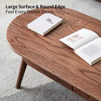 GDFStudio Yetta Table basse ovale en bois de chêne massif 47W avec deux tiroirs