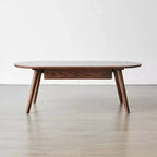 GDFStudio Yetta Table basse ovale en bois de chêne massif 47W avec deux tiroirs
