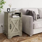 Table de chevet Heynemo Farmhouse avec station de charge, Table de chevet haute avec design en X, Table d'appoint rustique en bois